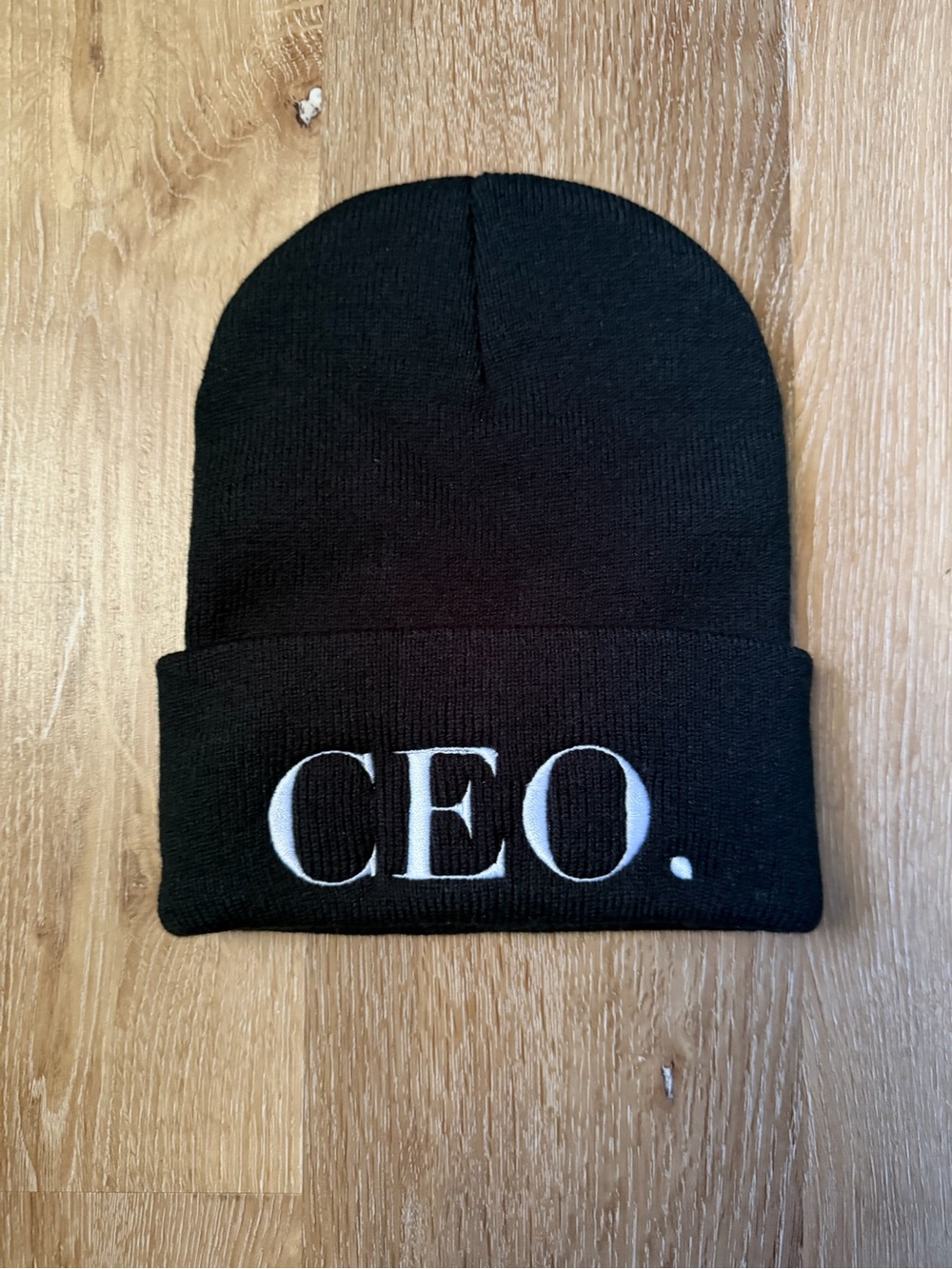 CEO. Embroidered Black Knit Beanie